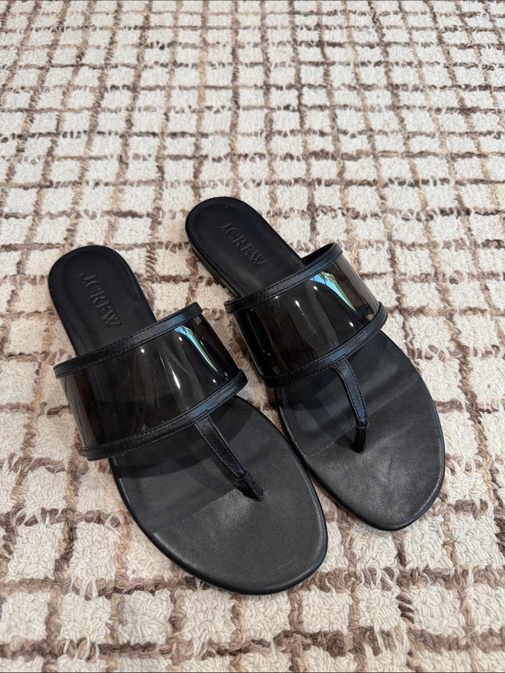 J. Crew Black Clear-Band Toe-Post Sandal Slides